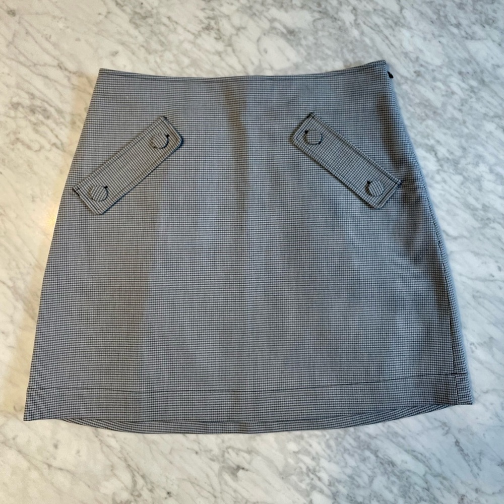Club Monaco Light Blue Houndstooth Checked Mini Skirt size 4 US EUC